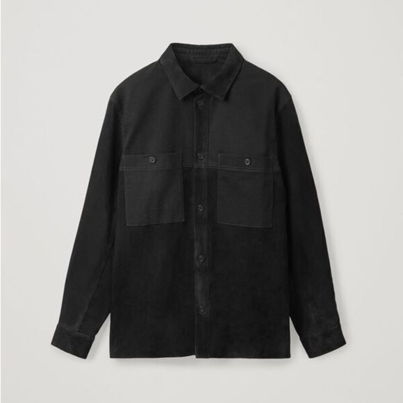 COS Relaxed Suede-Cotton Overshirt in black - Picture 8 of 15